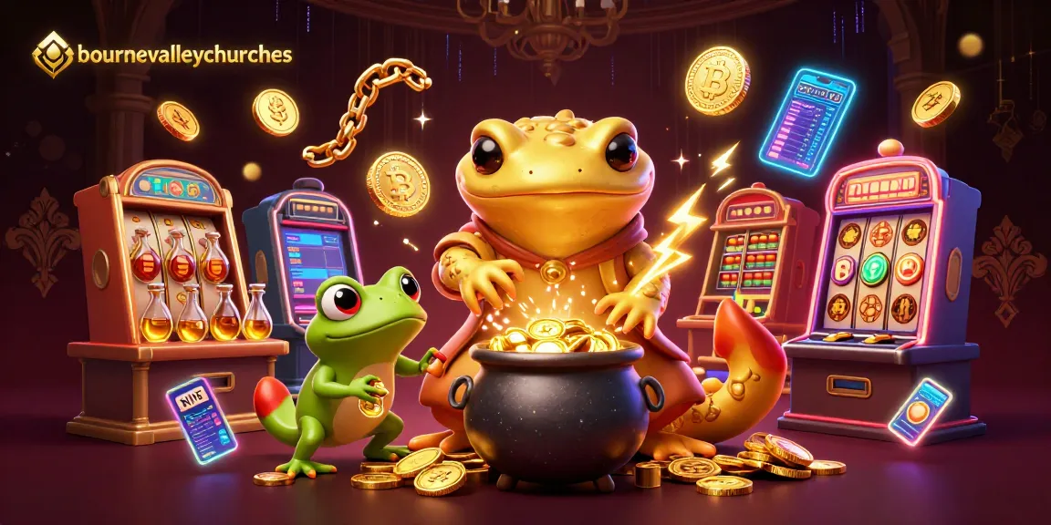Bournevalleychurches showcases a magical casino scene with a golden salamander alchemist and slot machines.