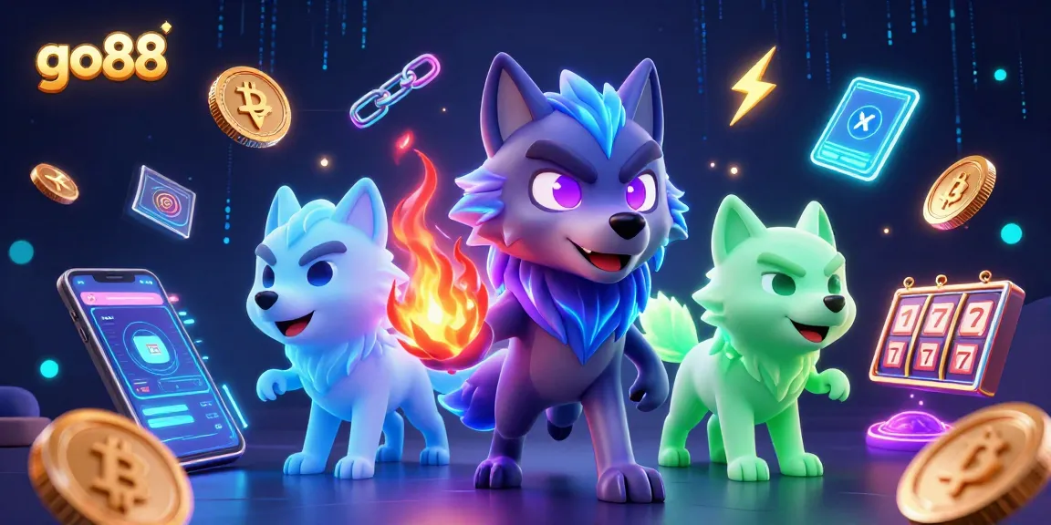 Experience thrilling gaming escapades with go88, featuring a glowing wolf leader and dynamic casino elements.
