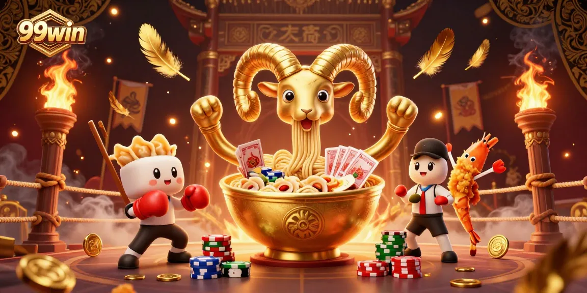 Engage with the vibrant 99win scene showcasing cartoon characters in an energetic casino environment.