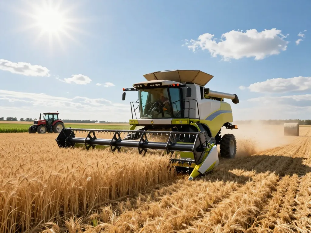 Farmer operating New Holland TR88 combine harvester in a sunny wheat field, showcasing agricultural efficiency.