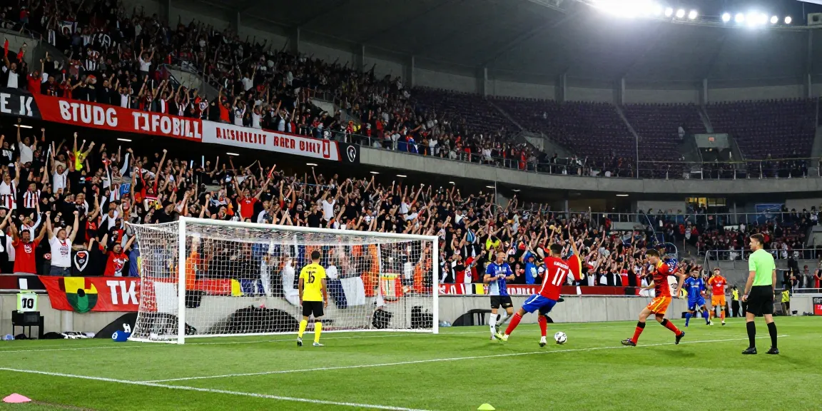 CakhiaTV live football match scene with fans cheering and players in action