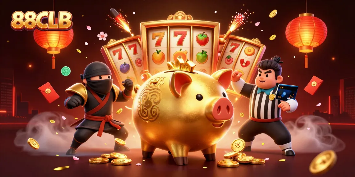 Experience exciting gameplay at 88CLB with a vibrant casino-themed illustration featuring 3D characters.