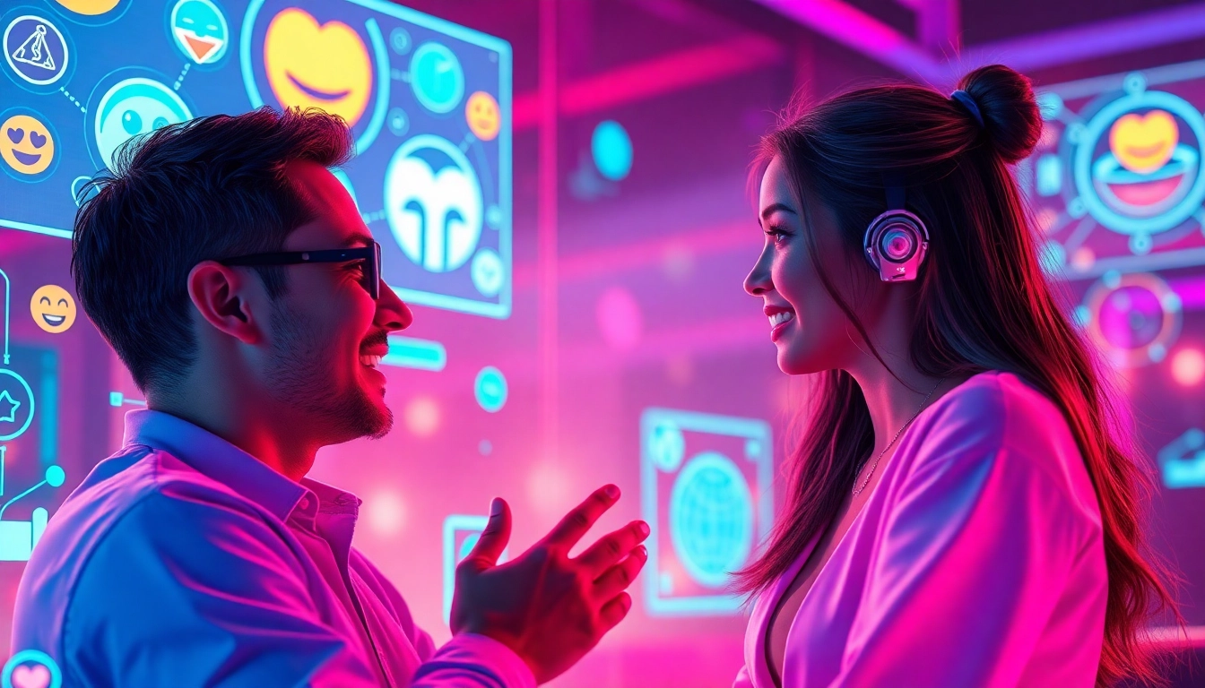 Exciting interaction in a futuristic AI chatroom showcasing sex ai dynamics.