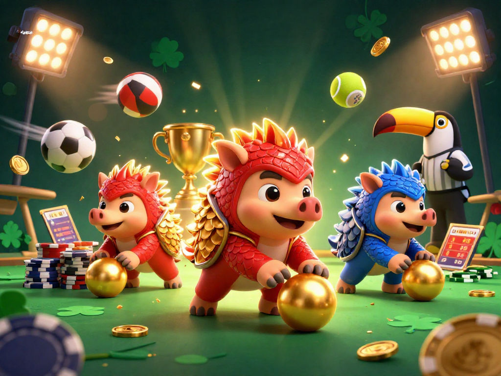 Compete in exciting games at tg88, where rival pangolins clash while rolling in golden balls and poker chips.