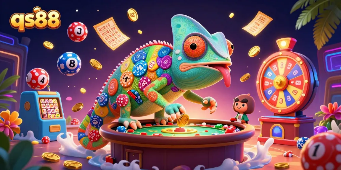 Engaging qs88 chameleon casino owner captures golden coins amidst a dynamic gambling scene.