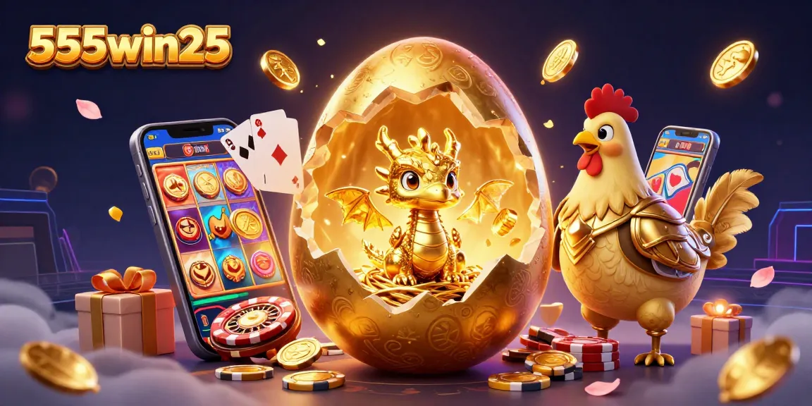 Experience the thrill of gaming with 555win25, featuring a golden dragon and poker chips!