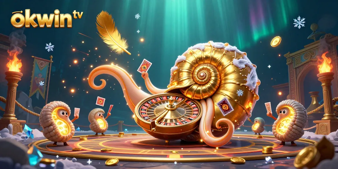 Experience the thrill of okwin tv with a vibrant casino scene featuring a golden roulette shell.