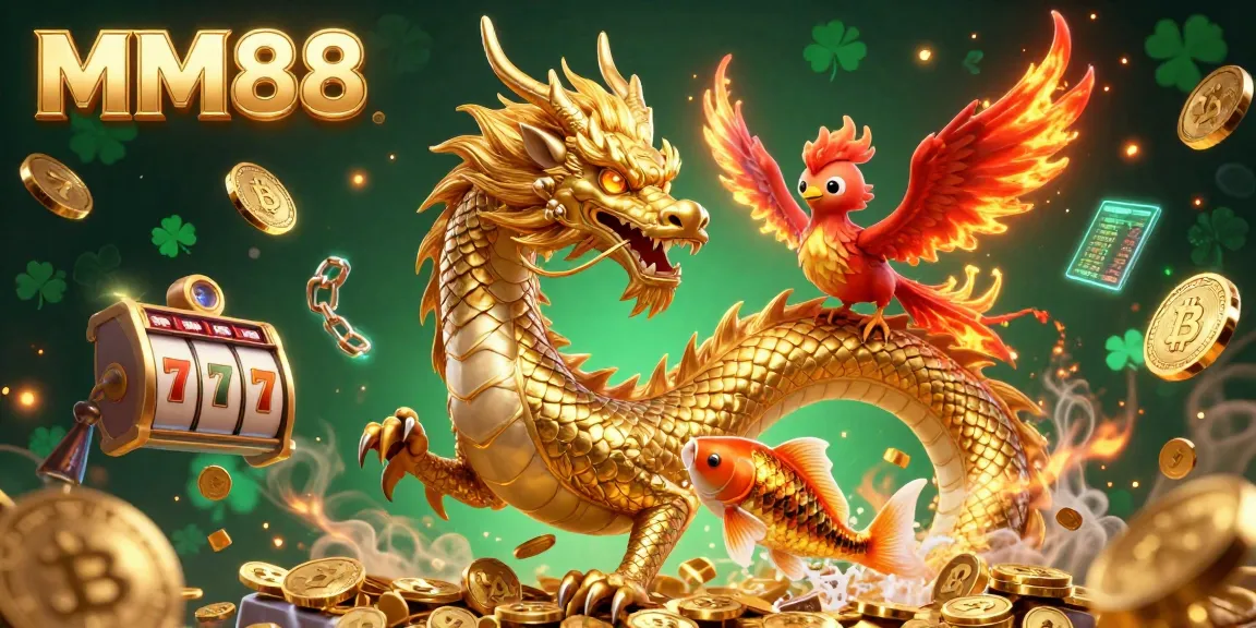 Experience thrilling gameplay at MM88 with immersive elements from a dragon and phoenix in a vibrant casino scene.