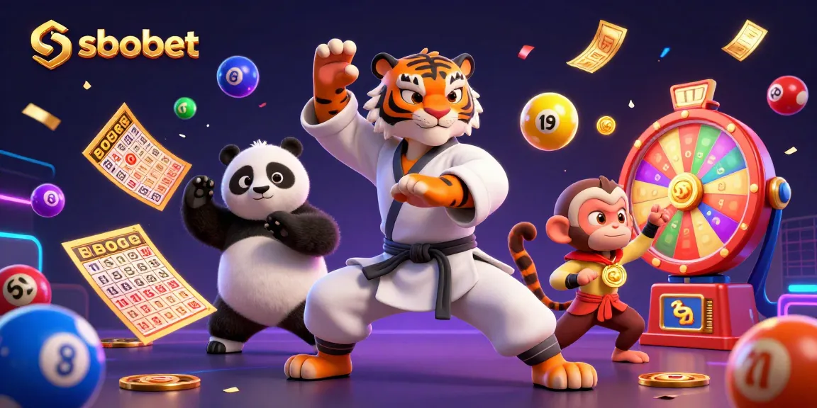 Engage with sbobet's vibrant gaming world featuring fun characters and dynamic elements in an exciting casino atmosphere.