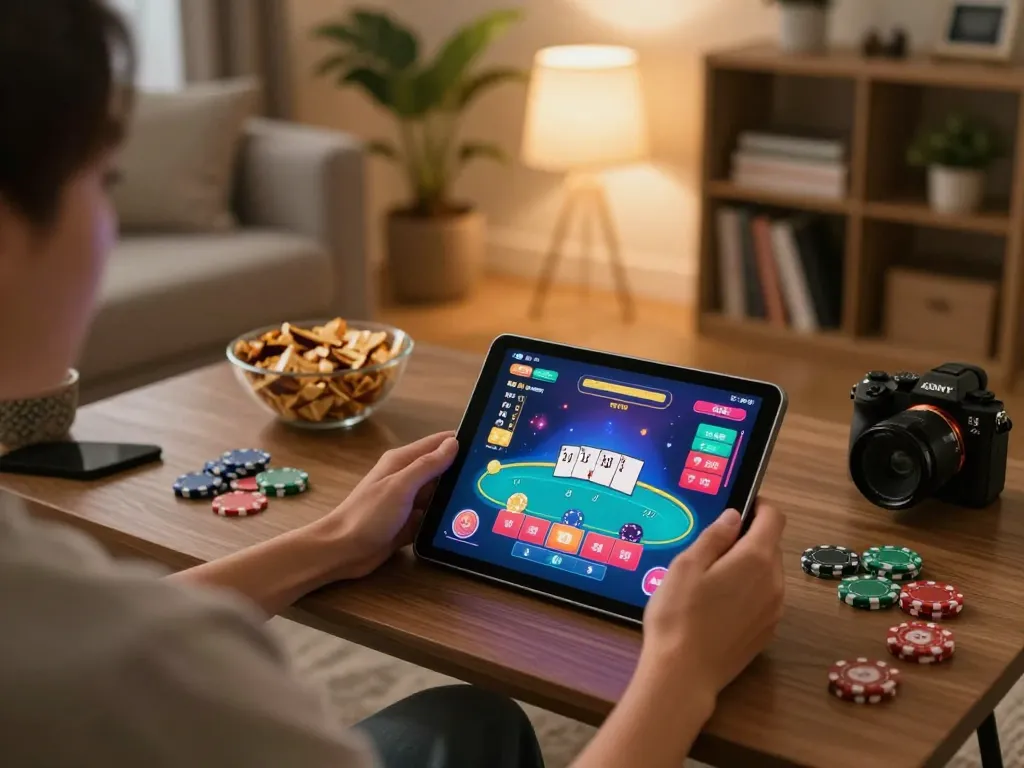 Engage in fun online poker gameplay at hm88, featuring colorful chip layouts and betting options.