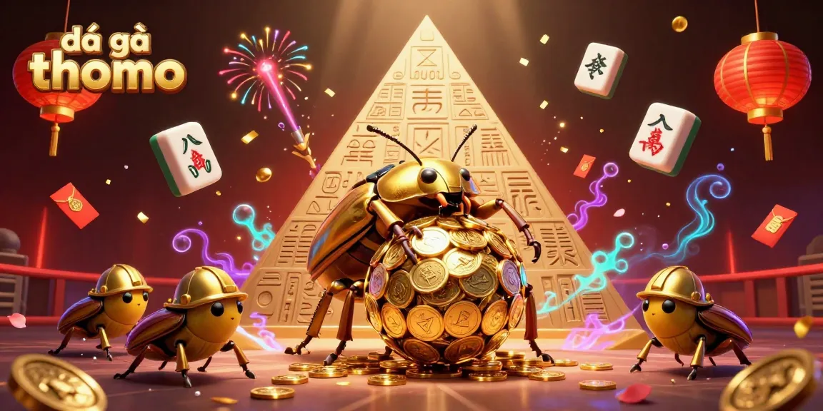 Experience the excitement of đá gà thomo with vibrant cockfighting illustration filled with coins, lanterns, and action.