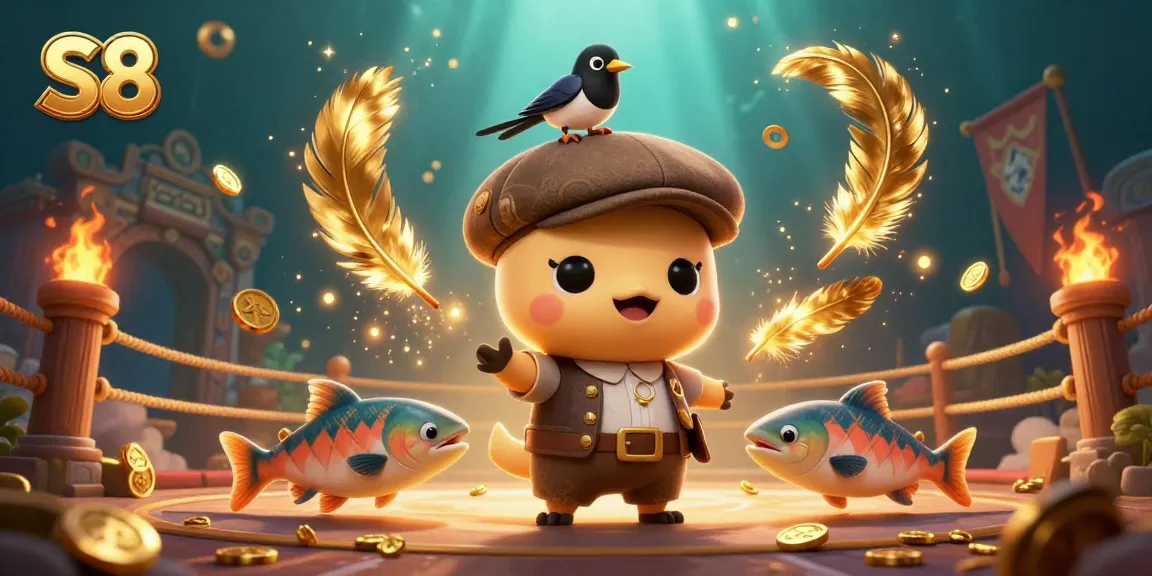 Experience the thrill of S8 with a vibrant cartoon casino scene featuring fun characters and riches.