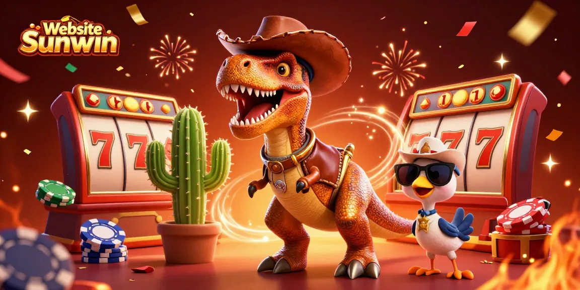 Engage with the thrills at Website Sunwin amidst a dazzling 3D casino scene featuring vibrant characters.