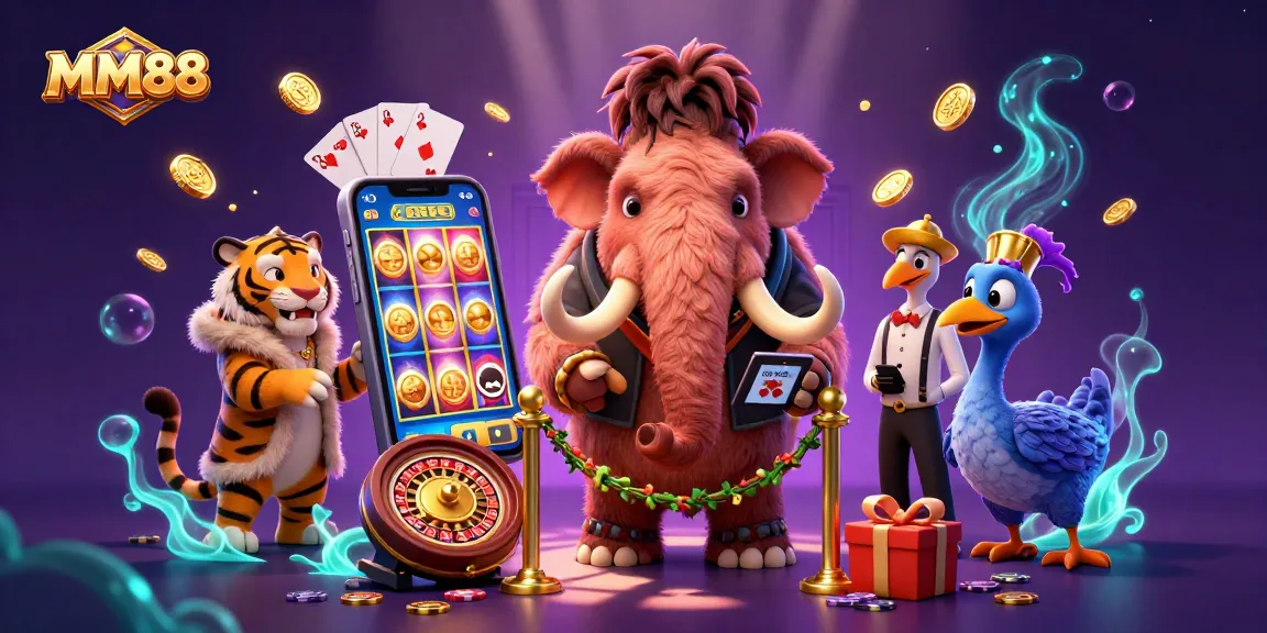 MM88 casino bouncer checks IDs at the door while a saber-toothed tiger enjoys slots and games