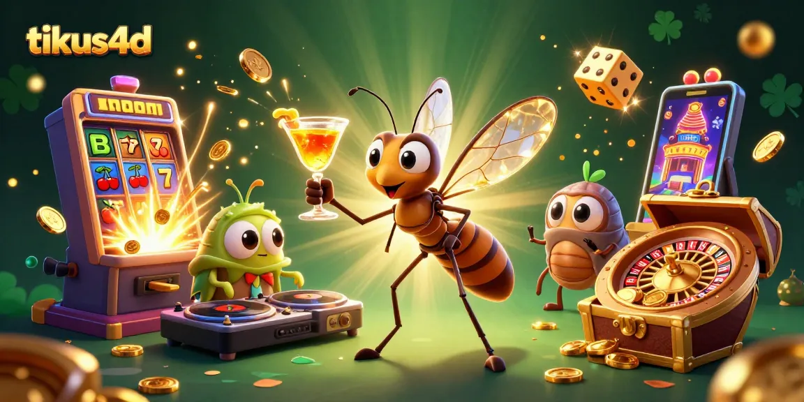 Experience tikus4d with a lively casino scene featuring a frozen mosquito mascot, DJ trilobite, and a golden roulette wheel.