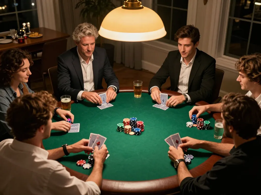 Players enjoying a home poker night at fb88 with chips and cards on the table.