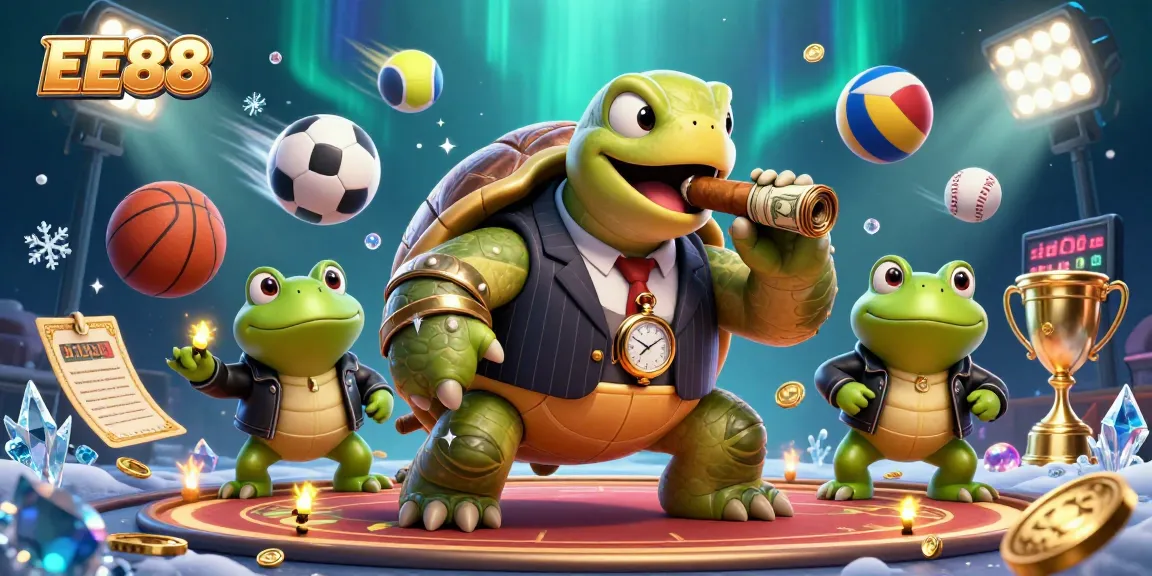 Betting on EE88's thrilling games with a cartoon turtle mobster and his bullfrog enforcers.