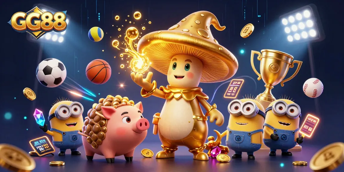 Experience the thrill of GG88 with a magical golden wizard and treasure-seeking characters in a vibrant casino atmosphere.