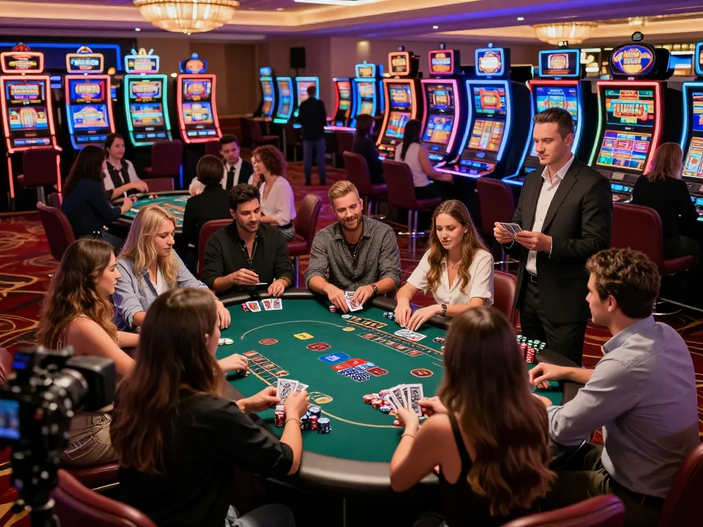 Engaged players at NK88 blackjack table enjoying high-stakes action in a vibrant casino atmosphere