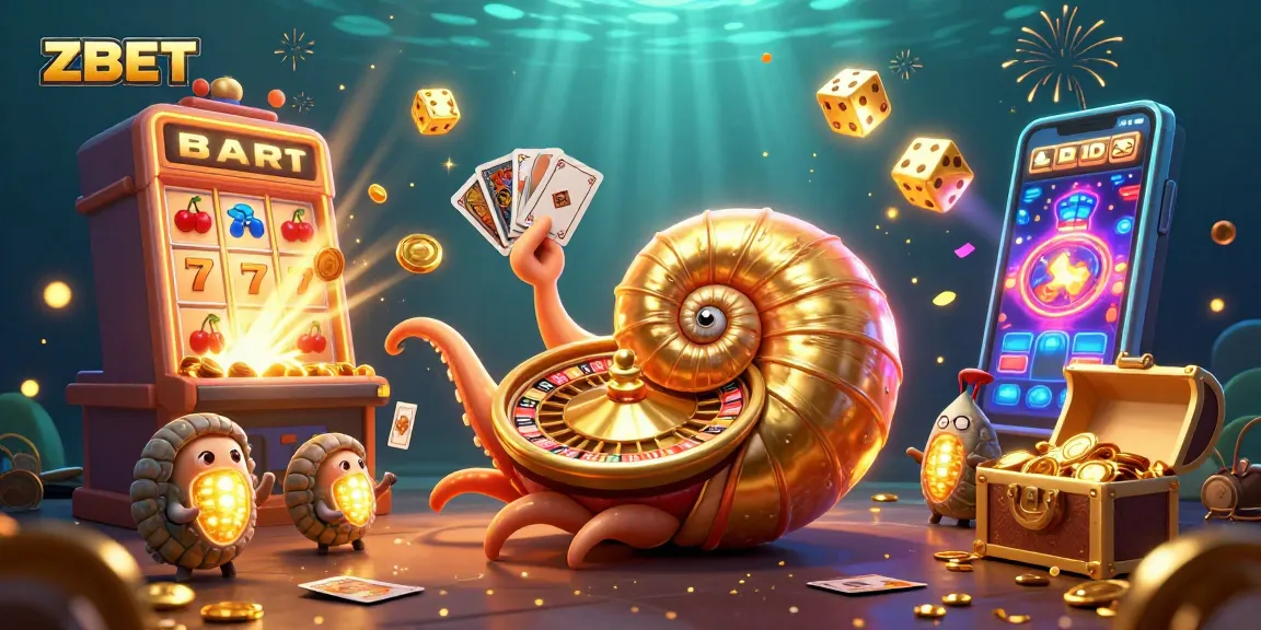 ZBET showcases a thrilling jackpot explosion with colorful casino elements and glowing nautilus for players.