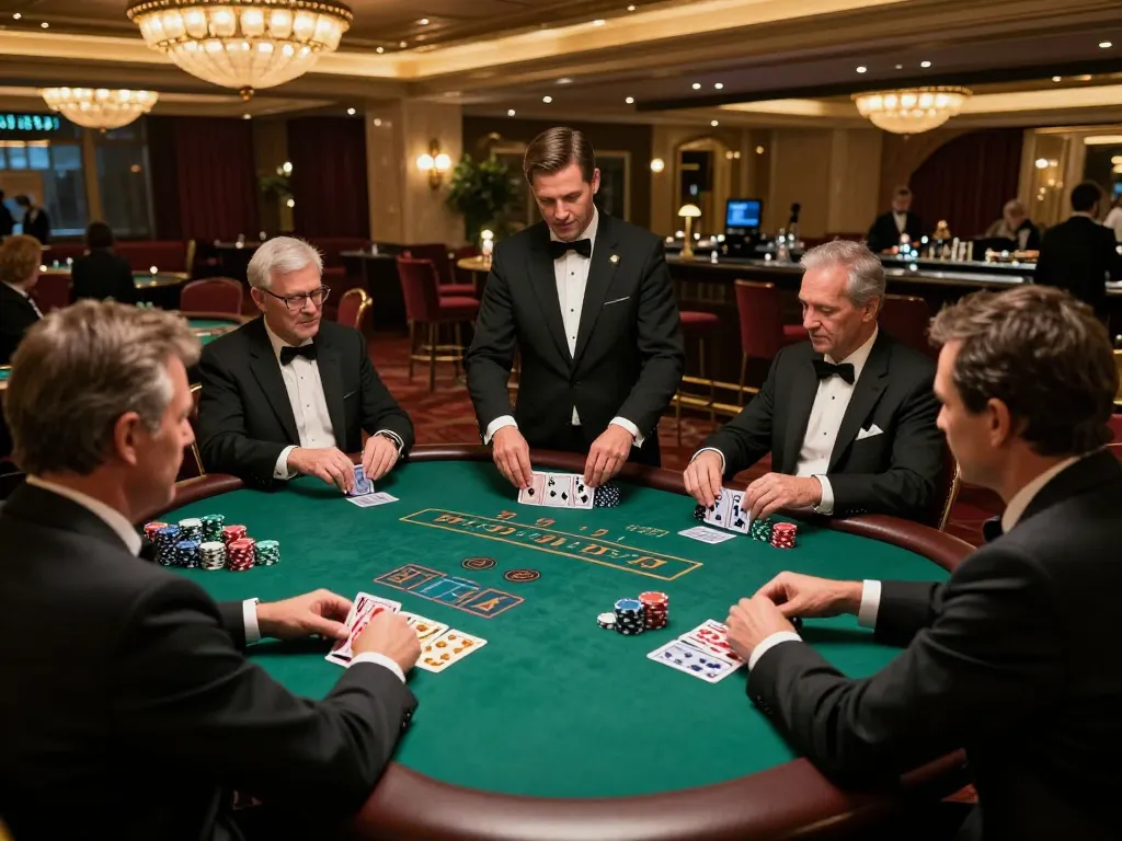 Players at SC88 engage in a thrilling blackjack game, showcasing strategy and focus at the luxurious casino table.