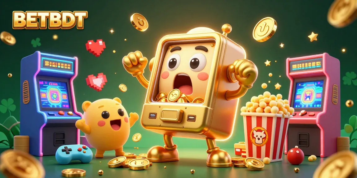 Experience the thrill of BETBDT with a golden slot machine hitting the jackpot amidst vibrant casino visuals.