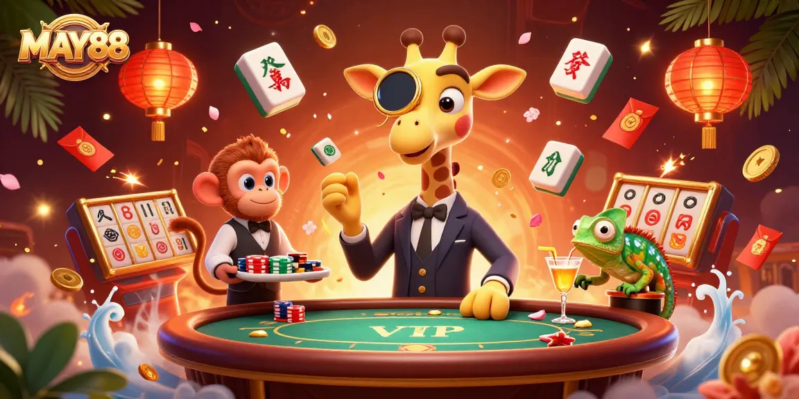 MAY88 offers an immersive gambling experience with a high-roller giraffe, monkey valet, and chameleon bartender.