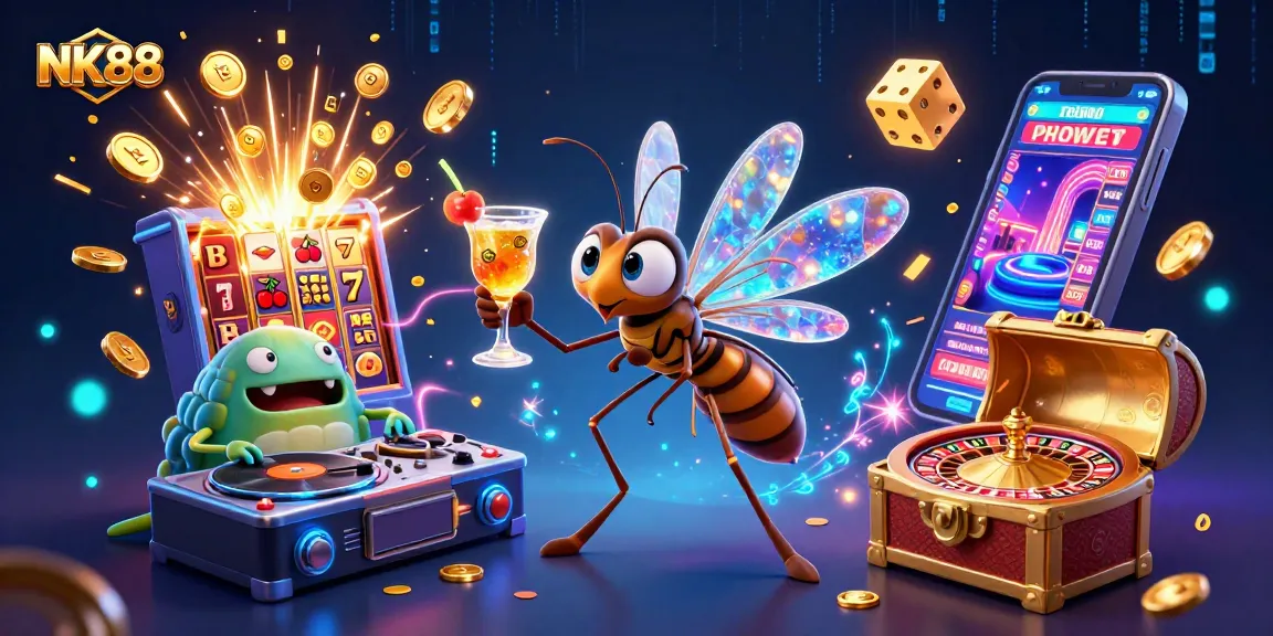 Engage with the vivid casino world of NK88 featuring animated characters and thrilling game visuals.