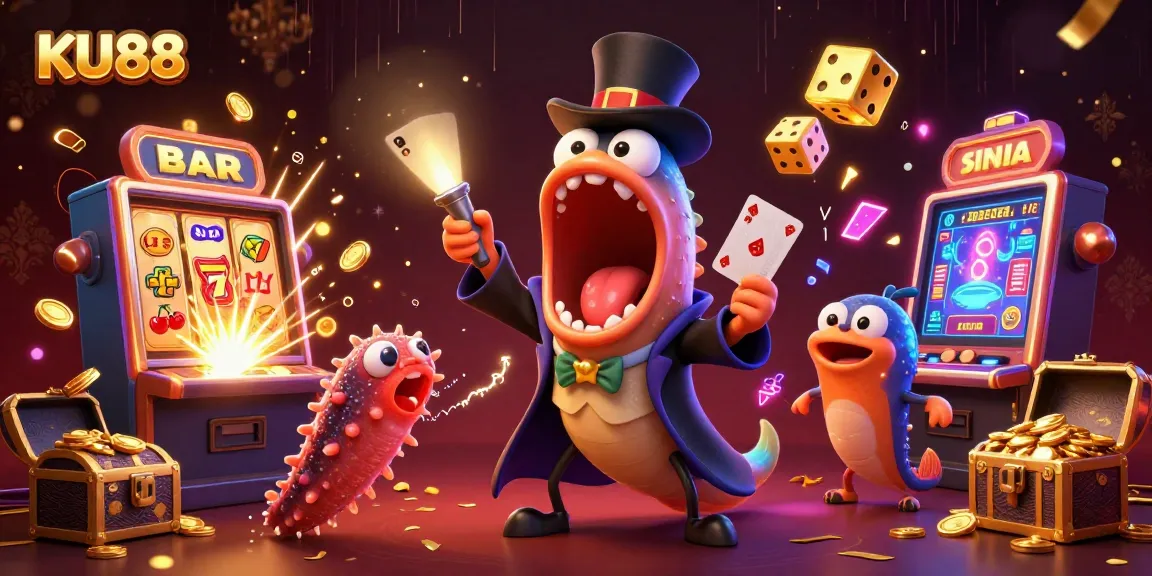 Experience the excitement of KU88 with vibrant card tricks and jackpot winnings in a magical casino scene.