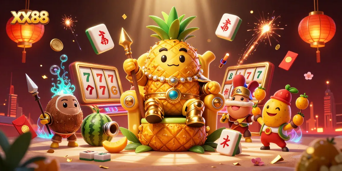 Experience dynamic fun at XX88 with a golden pineapple king and exciting gaming elements.