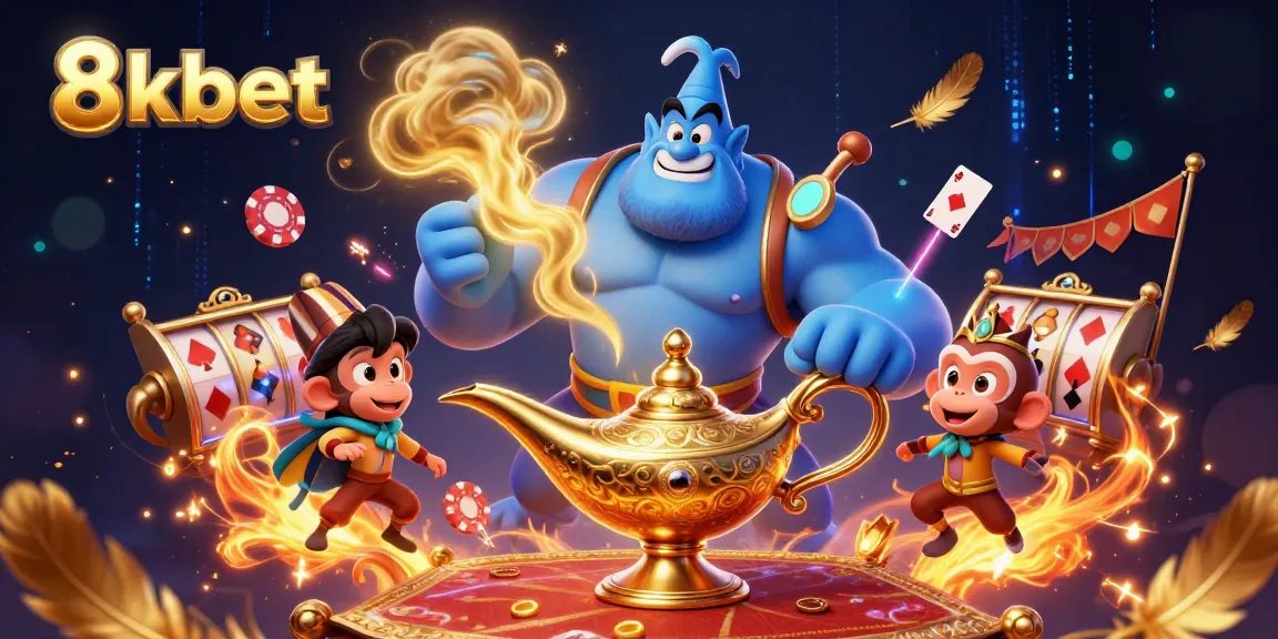 Experience the thrill of 8kbet with a captivating casino scene bursting with excitement and rich game elements.