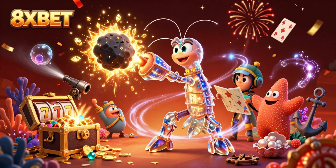Engage in the dynamic world of 8XBET as a galactic mantis shrimp unleashes jackpots through vibrant cosmic treasures.