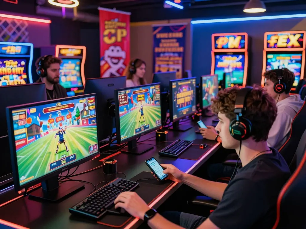 Exciting gaming scene showcasing luck8 players engaging in vibrant online betting experiences, immersed in slots and sports.