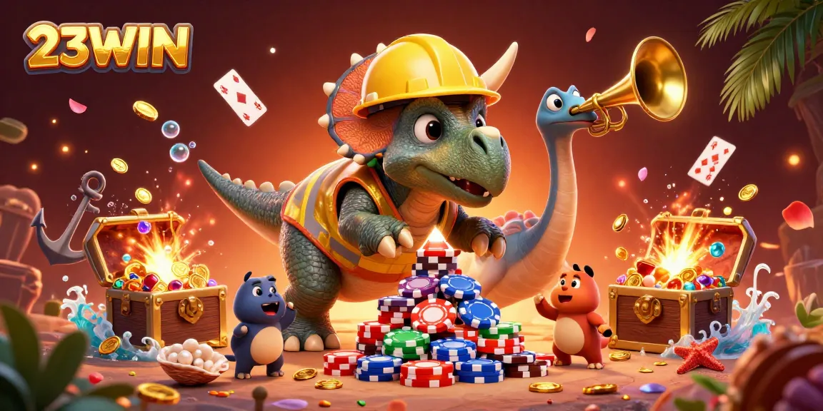 Engage with thrilling games at 23WIN while celebrating wins in a vibrant casino scene.