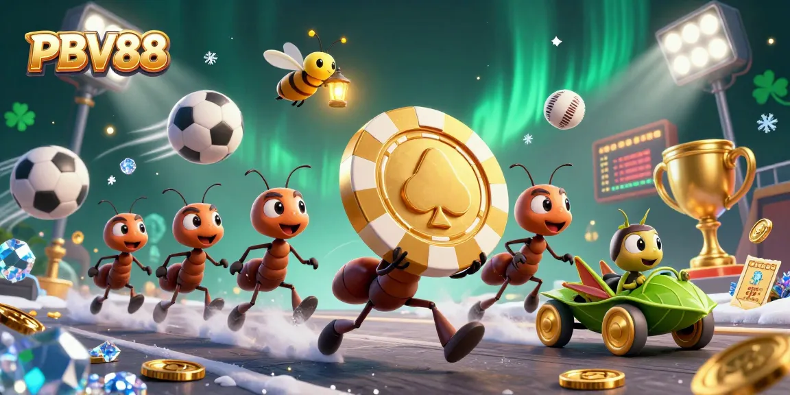 Experience thrilling gameplay with PBV88 as ants execute an adventurous heist in a vibrant casino setting.