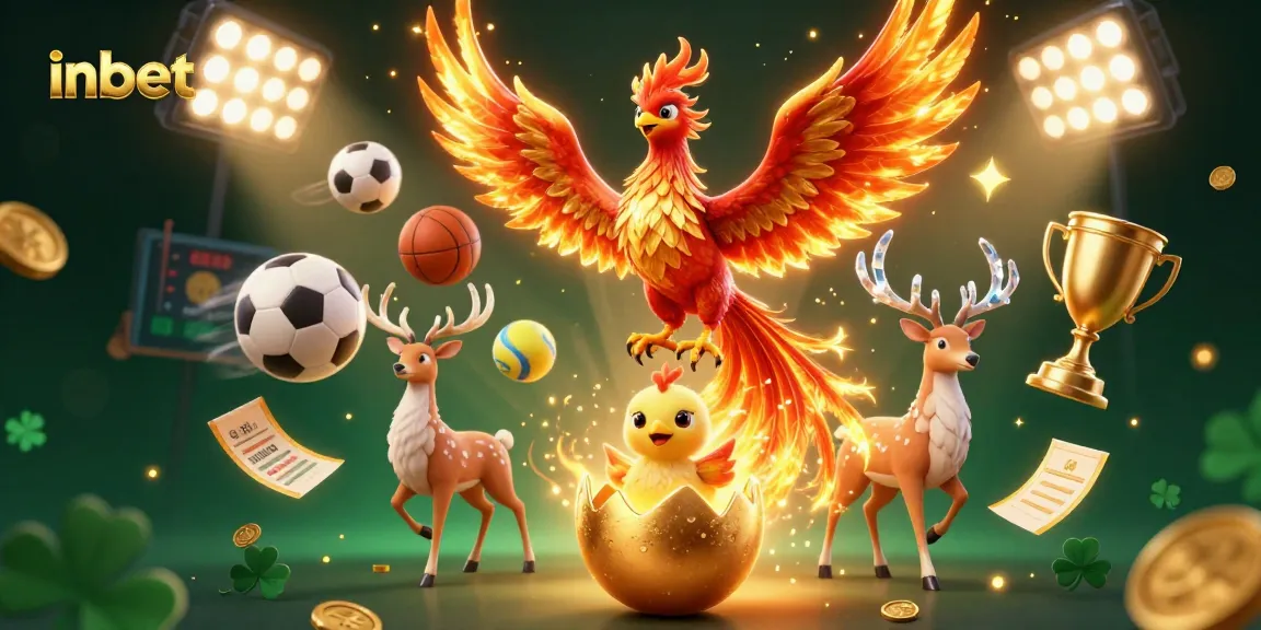 Experience thrilling sports betting action with inbet, featuring a dynamic scene filled with 3D sports elements and vibrant characters.