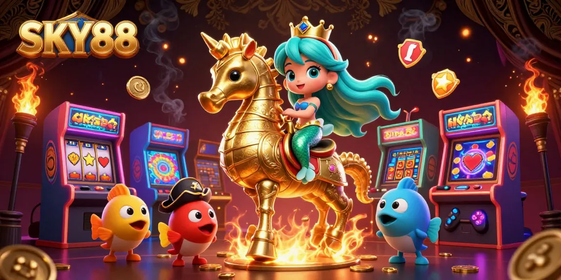 Engage with thrilling gameplay at SKY88, showcasing vibrant 3D casino-themed elements in action.