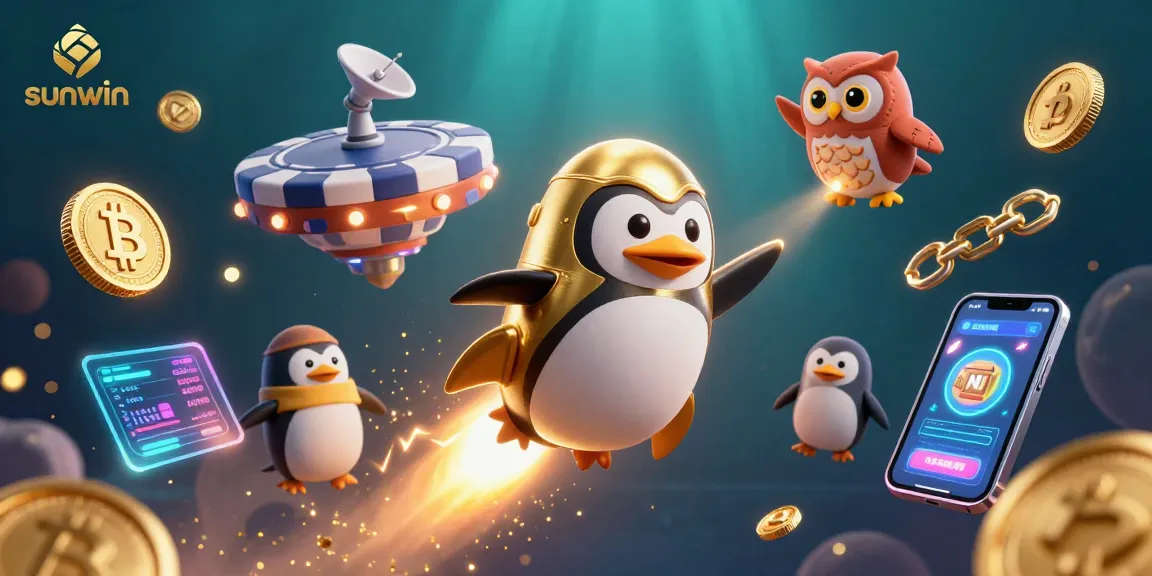 Experience the thrill of sunwin casino with a golden penguin soaring towards big wins.