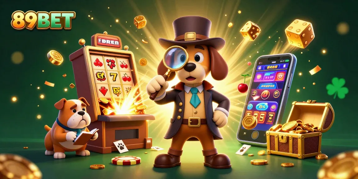Engage with 89BET as a detective explores exciting casino elements in a vibrant 3D illustration.