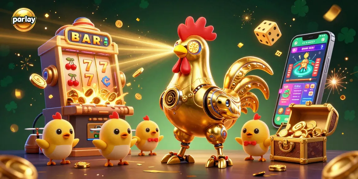 Engage in parlay betting amidst 3D casino chaos with golden jackpot and colorful game elements.