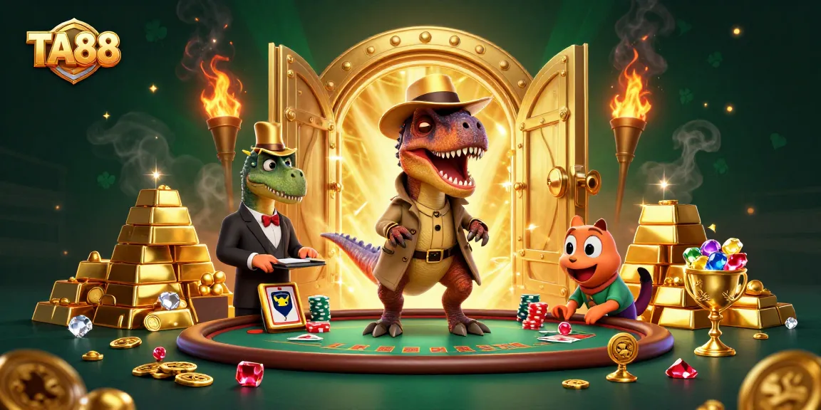 TA88 scene showcasing a velociraptor card counter at a blackjack table in a vibrant casino setting.