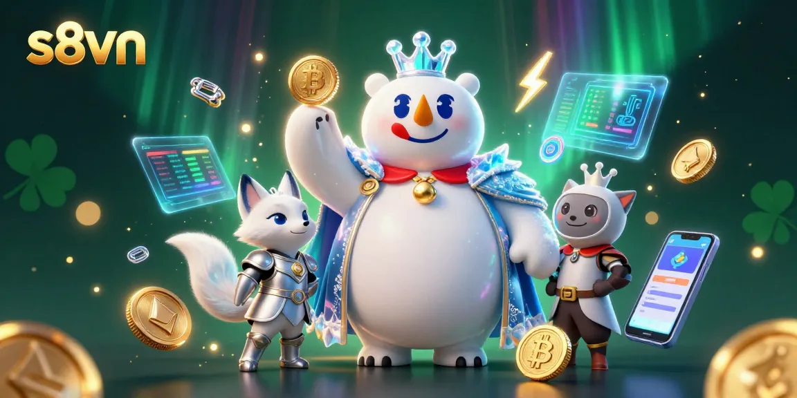 S8vn immerses players in a dynamic 3D casino scene, showcasing crypto elements and vibrant characters.