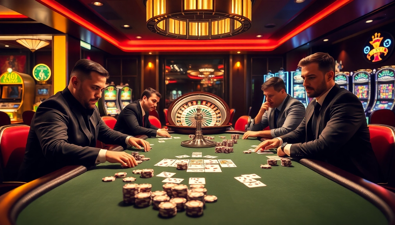 Experience the excitement of fun79 with a high-stakes poker table featuring intense players.