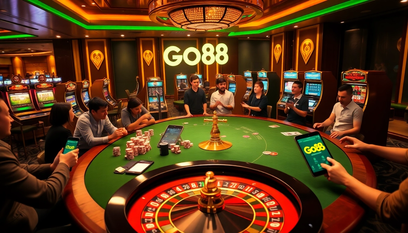 Experience a vibrant Go88 casino atmosphere with players engaged in thrilling games.