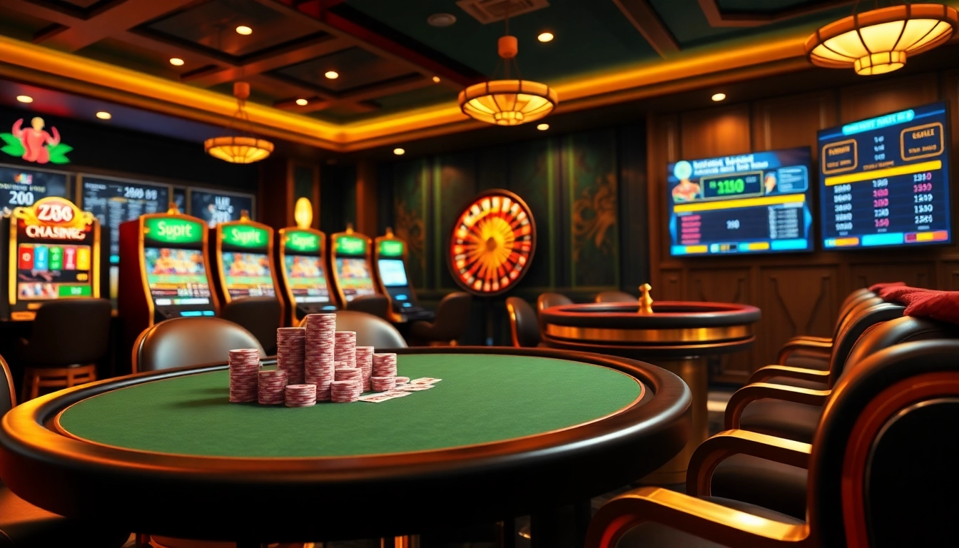 ZK88 offers vibrant slot machines and poker tables in a luxurious casino setting
