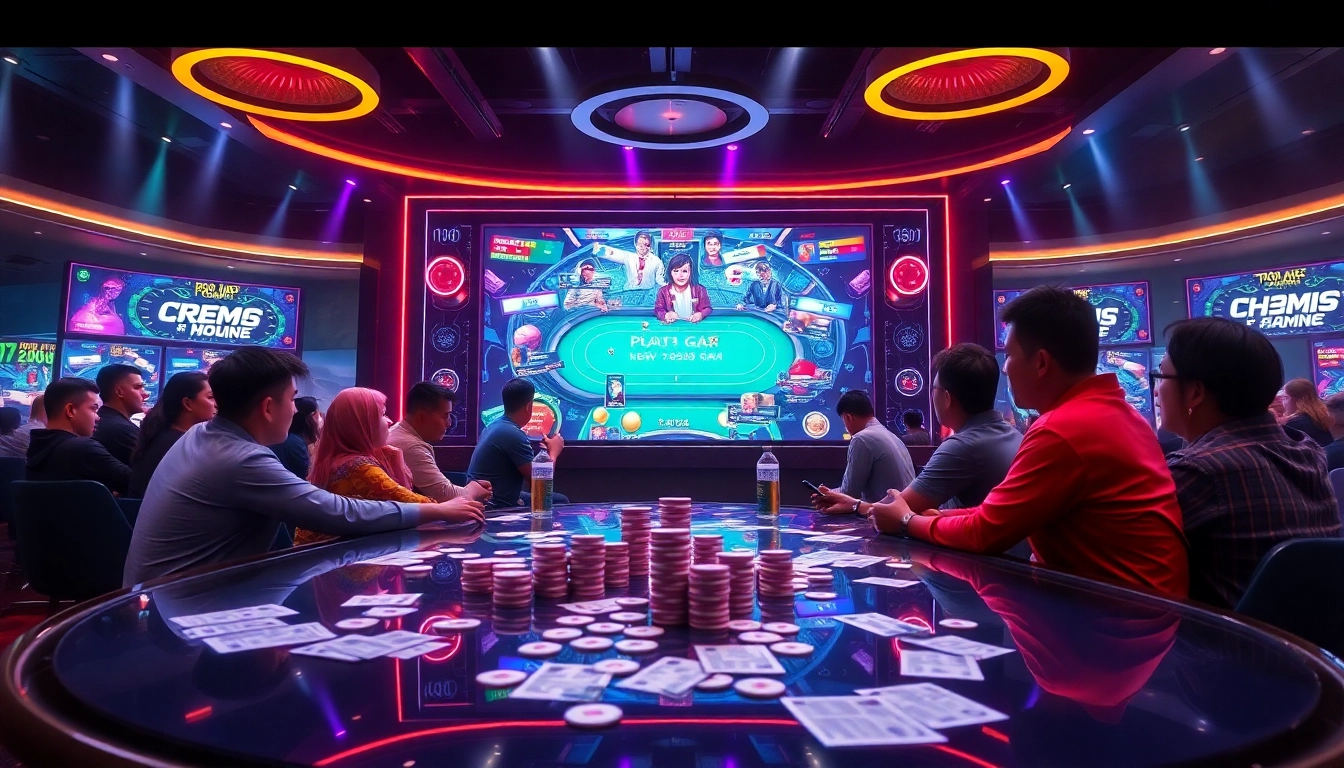 Engaged players betting on đá gà 68win, with vibrant screens and casino elements.