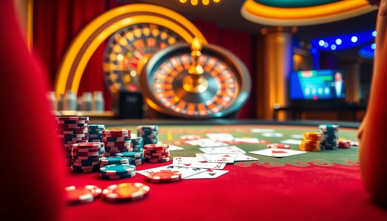 Experience the thrill of FEBET as players engage in exciting casino games with vibrant tables and chips.