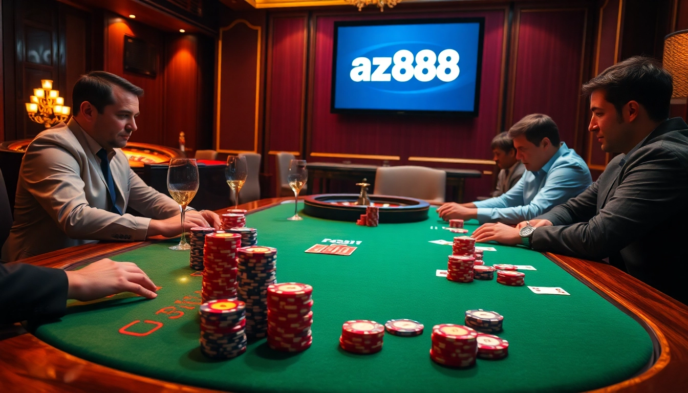 Experience the thrill of high-stakes poker at az888 casino with vibrant chips and elegant gameplay.