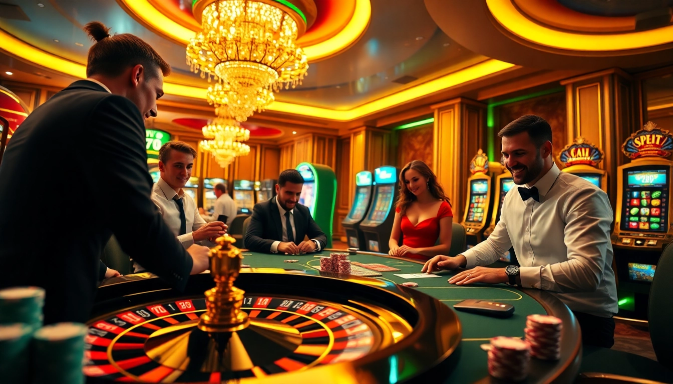 Experience fun79 at a thrilling casino scene with roulette, poker chips, and high-stakes gaming.