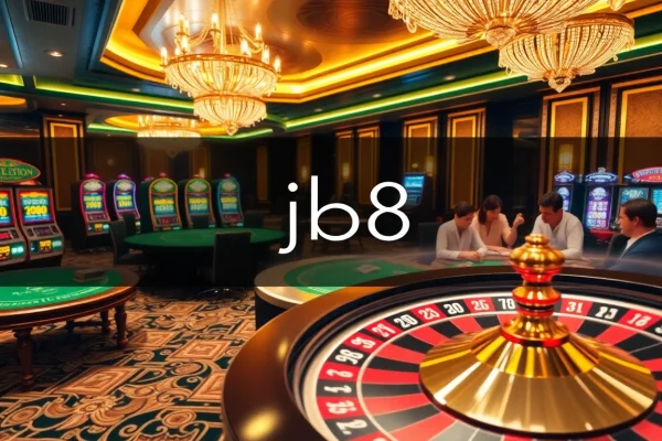 Experience the thrilling action at a j88 casino featuring vibrant slots, poker tables, and a spinning roulette wheel.